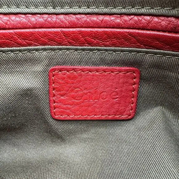 Chloe Marcie Scarlet Red Leather with Burgundy Crossbody Saddle Bag Auth - Picture 15 of 16